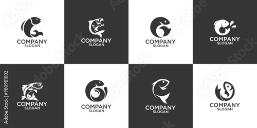 fish icon simple monogram logo design vector illustration	