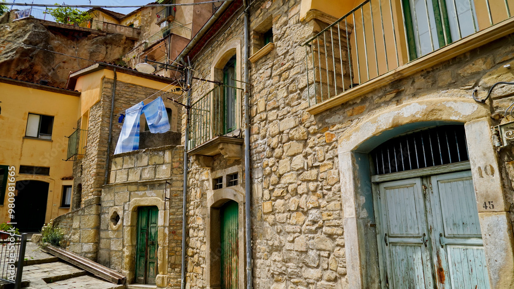Fototapeta premium Castelmezzano, il borgo antico immersi nei tipici panorami delle Dolomiti Lucane,Potenza,Basilicata,Italy-37