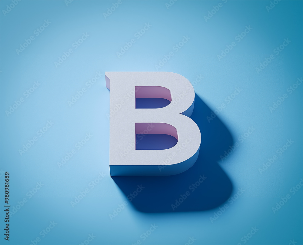 An isometric 3D letter 'B' with a soft blue and pink gradient, placed against a smooth blue backdrop, adding a touch of elegance and modern style. An isometric 3D letter 'B' with a soft blue and pink gradient, placed against a smooth blue backdrop, adding a touch of elegance and modern style.
