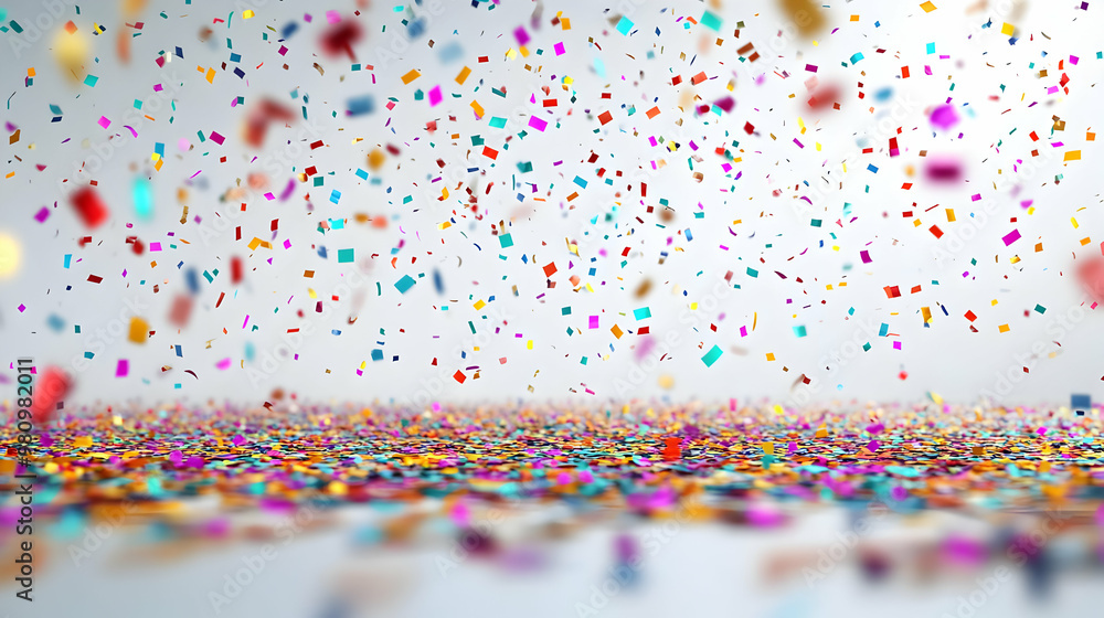 Fototapeta premium 3D Plain White Confetti Scatter on Clean Background: Colorful Celebration Elements for New Year 2025 Festivity Concept with Ample Copy Space