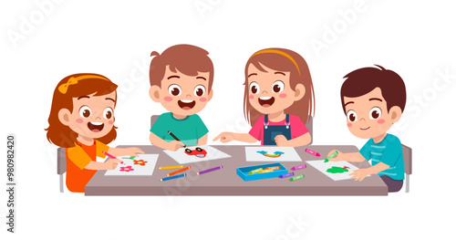 little kid and friend drawing together