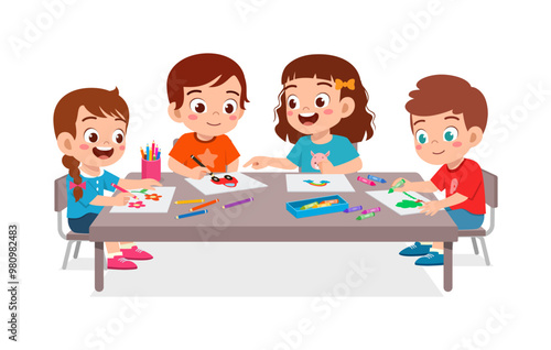 little kid and friend drawing together