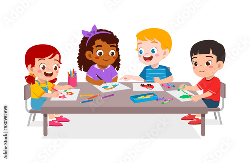 little kid and friend drawing together
