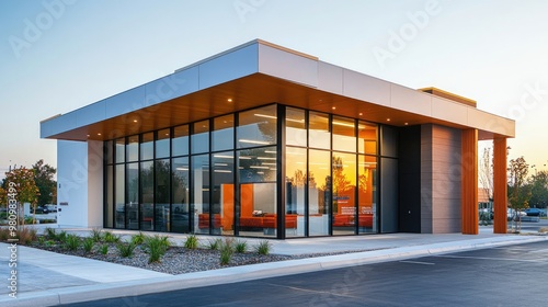 A bank branch with modern architecture and signage