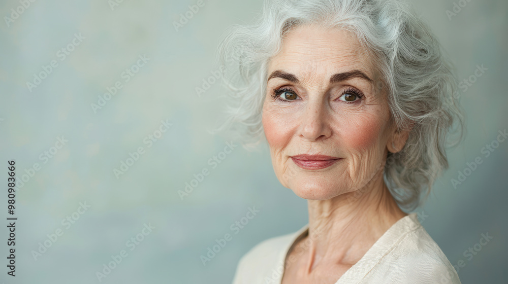 Elegant elderly woman with serene expression, showcasing her graceful features and soft gray hair. Her calm demeanor radiates wisdom and tranquility Elegant elderly woman with serene expression, showcasing her graceful features and soft gray hair. Her calm demeanor radiates wisdom and tranquility