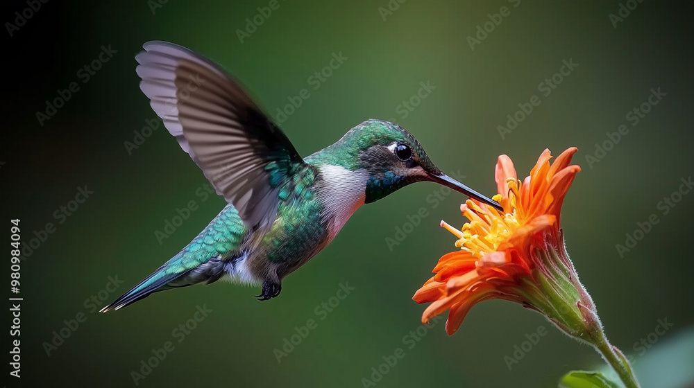Fototapeta premium Beautiful Hummingbird Drinking Nectar from a Flower