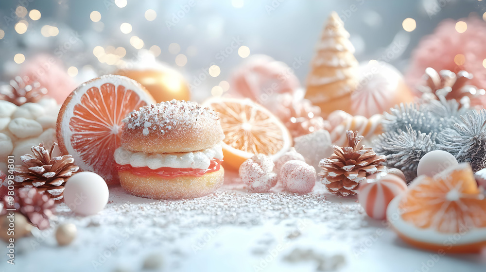 3D Holographic Holiday Baking Scene: Close-Up Showcase of Sparkling Ingredients for Festive Culinary Creations on Isolated White Background 3D Holographic Holiday Baking Scene: Close-Up Showcase of Sparkling Ingredients for Festive Culinary Creations on Isolated White Background