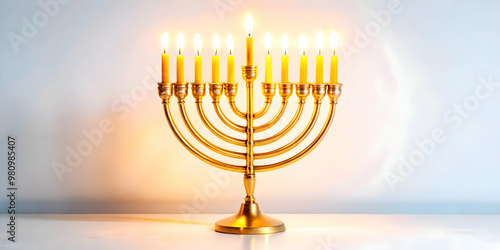 Flat Glowing Menorah with Abstract Hebrew Letters | Vibrant Digital Background for Hanukkah Celebrations