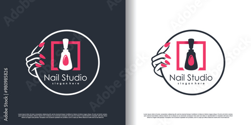 Nail logo design template with creative abstract style Premium Vector