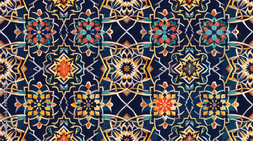 This Arabic pattern showcases a series of interlocking hexagons and floral motifs This Arabic pattern showcases a series of interlocking hexagons and floral motifs