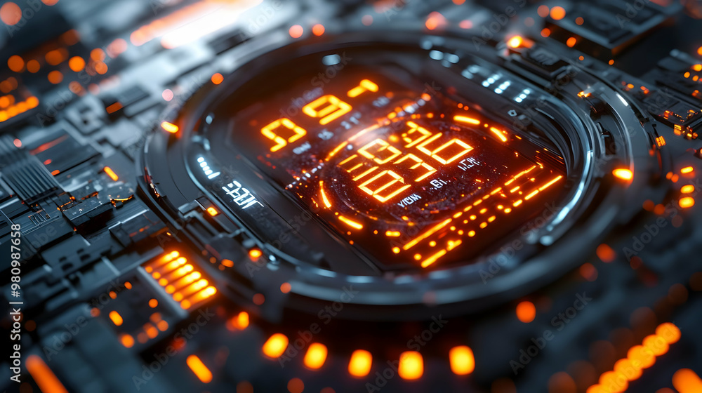 3D Futuristic New Year Technology Concept: Close-Up of Sleek Gadget Displaying Countdown to 2025, Glowing Interface on White Background 3D Futuristic New Year Technology Concept: Close-Up of Sleek Gadget Displaying Countdown to 2025, Glowing Interface on White Background