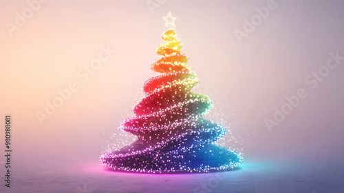 Wallpaper Mural 3D Holographic Christmas Tree Icon: Festive Ornaments Celebrate New Year 2025 with Shimmering Details on White Background Torontodigital.ca