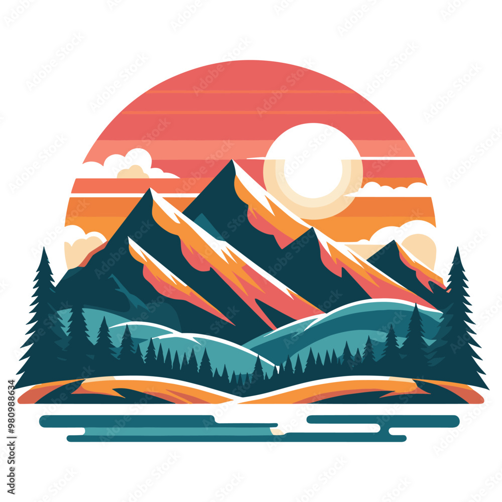 Abstract mountain landscape vector illustration in teal and orange colors, perfect for posters Abstract mountain landscape vector illustration in teal and orange colors, perfect for posters