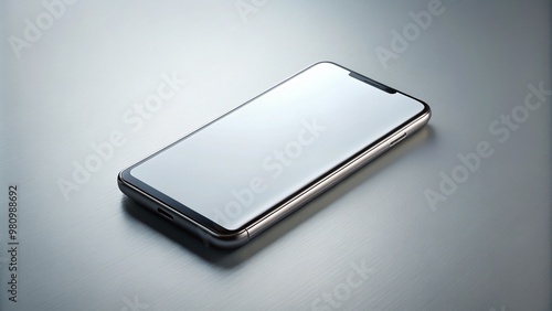 Sleek, modern smartphone with a blank screen lying isolated on a clean, minimalist background, awaiting content or