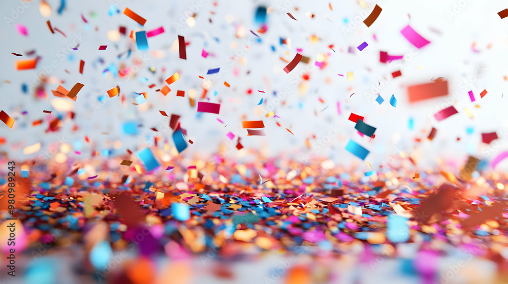 3D Close-Up of Shimmering New Year 2025 Confetti: Macro Shot Showcasing Colorful Festive Shapes & Textures on White Background 3D Close-Up of Shimmering New Year 2025 Confetti: Macro Shot Showcasing Colorful Festive Shapes & Textures on White Background