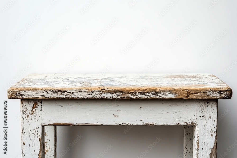 Rustic weathered wooden table with peeling paint