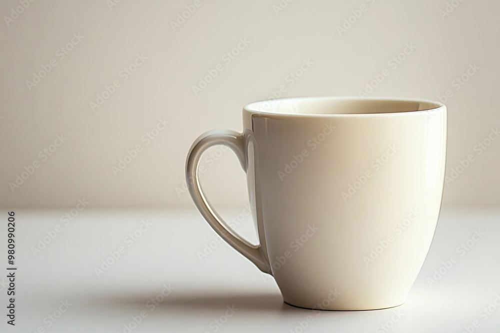 Minimalist white ceramic coffee mug on table Minimalist white ceramic coffee mug on table