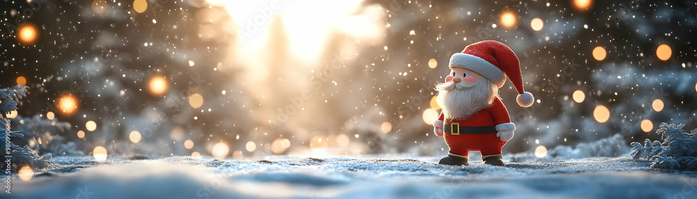 Santa�s Snowy Adventure: Captivating Scene of Santa Exploring a Enchanting Winter Wonderland with Soft Focus and Magical Bokeh Lights Santa�s Snowy Adventure: Captivating Scene of Santa Exploring a Enchanting Winter Wonderland with Soft Focus and Magical Bokeh Lights