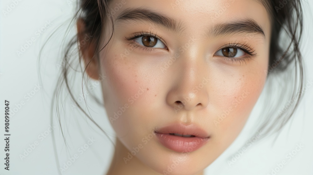 A beautiful Asian woman with clear skin and delicate facial features, natural-looking makeup. A beautiful Asian woman with clear skin and delicate facial features, natural-looking makeup.