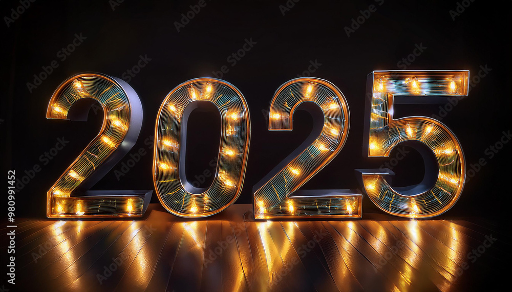 BANNER COM A LOGO 2025 COM LUZES CINTILANTES EM COMEMORAÇÃO AO ANO NOVO, REVEILLON. BANNER COM A LOGO 2025 COM LUZES CINTILANTES EM COMEMORAÇÃO AO ANO NOVO, REVEILLON.
