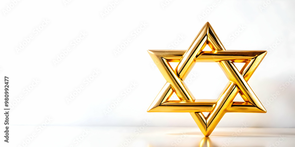 3D Glossy Star of David Floating on Shiny Black Background with Ample Copy Space for Modern Promotional Design and High-Tech Appeal 3D Glossy Star of David Floating on Shiny Black Background with Ample Copy Space for Modern Promotional Design and High-Tech Appeal