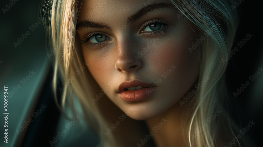 Beautiful blonde woman outdoor portrait on evening light Beautiful blonde woman outdoor portrait on evening light