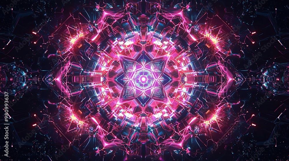 Abstract kaleidoscope background with glowing neon lights. Abstract kaleidoscope background with glowing neon lights.