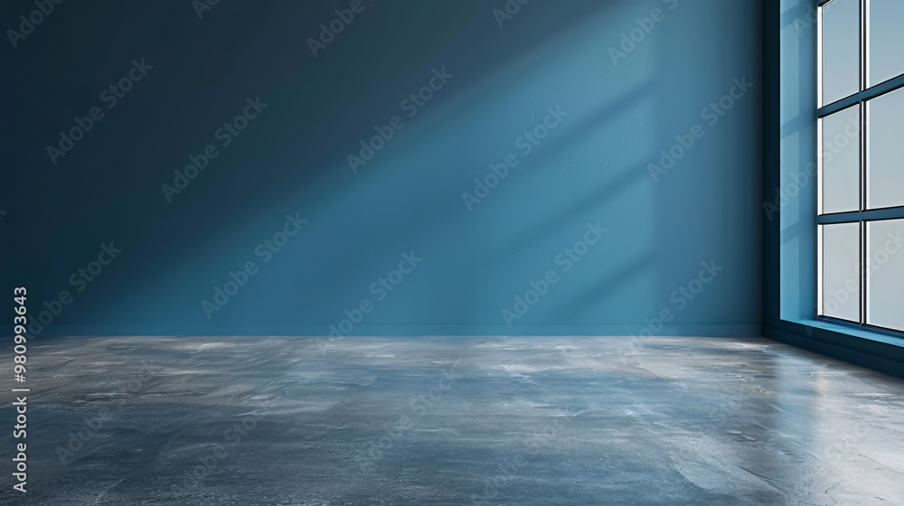Blue wall in an empty room with concrete floor Blue wall in an empty room with concrete floor