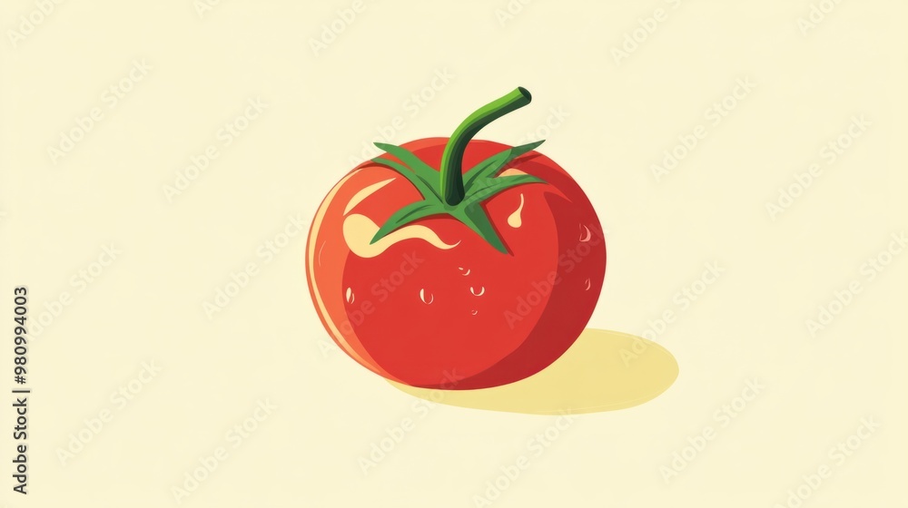 A vibrant red tomato icon with a green stem on a pastel yellow background, minimalistic and clean. A vibrant red tomato icon with a green stem on a pastel yellow background, minimalistic and clean.