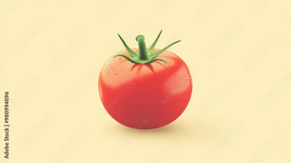 A vibrant red tomato icon with a green stem on a pastel yellow background, minimalistic and clean. A vibrant red tomato icon with a green stem on a pastel yellow background, minimalistic and clean.