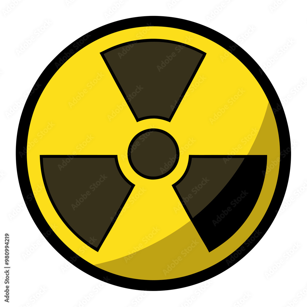 A bright yellow and black radioactive sign on a white background A bright yellow and black radioactive sign on a white background