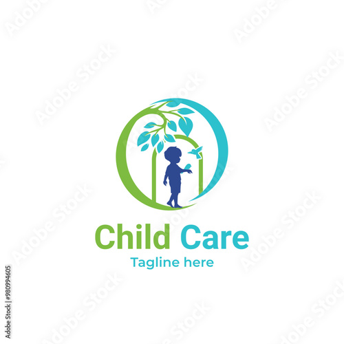 Children care logo silhouette