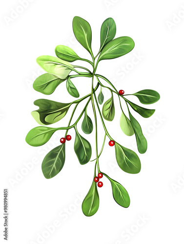 Mistletoe sprig with red berries isolated transparent background