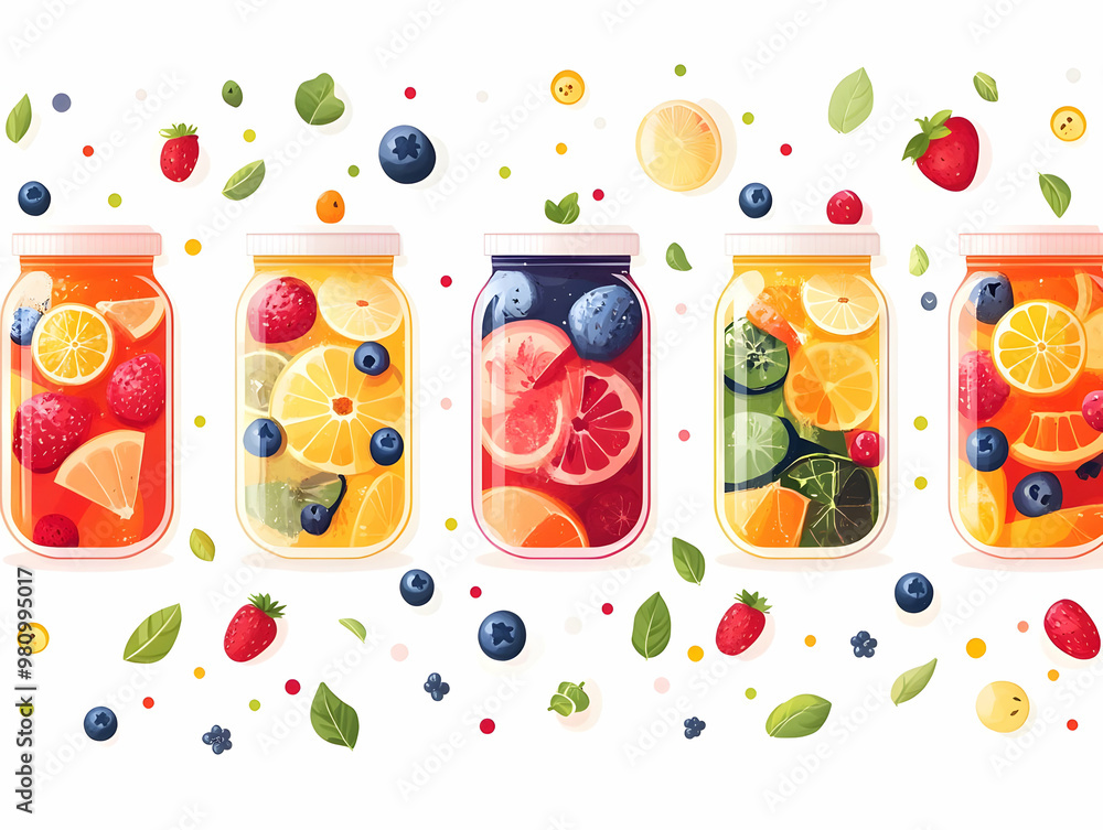 Obraz premium Flat Glass Jar Infographic Elements: Seamless Vector Design with Festive Dried Fruits and Spices for Sustainable Zero Waste New Year 2025 Promotions