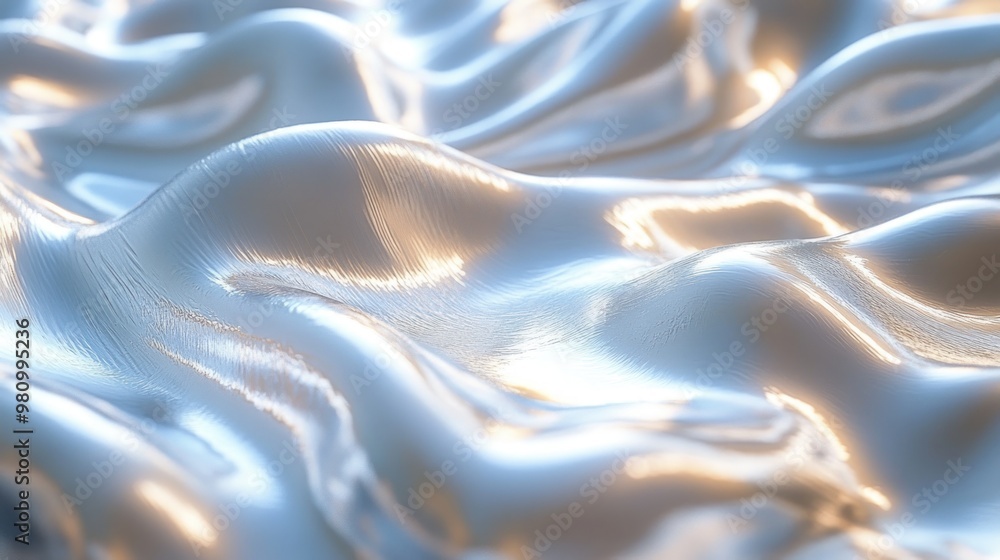 Obraz premium Abstract smooth waves with reflective surfaces and soft lighting.