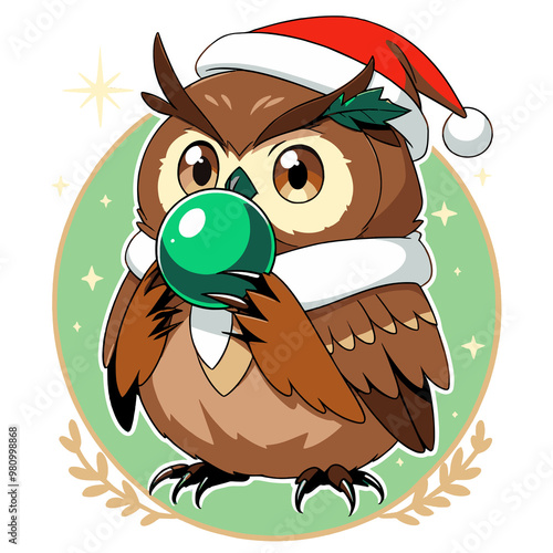 Adorable Owl Holding Christmas Ornament