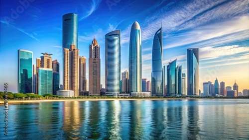 Skyscrapers in Abu Dhabi cityscape, towering over the skyline, Abu Dhabi, skyscrapers, cityscape, skyline
