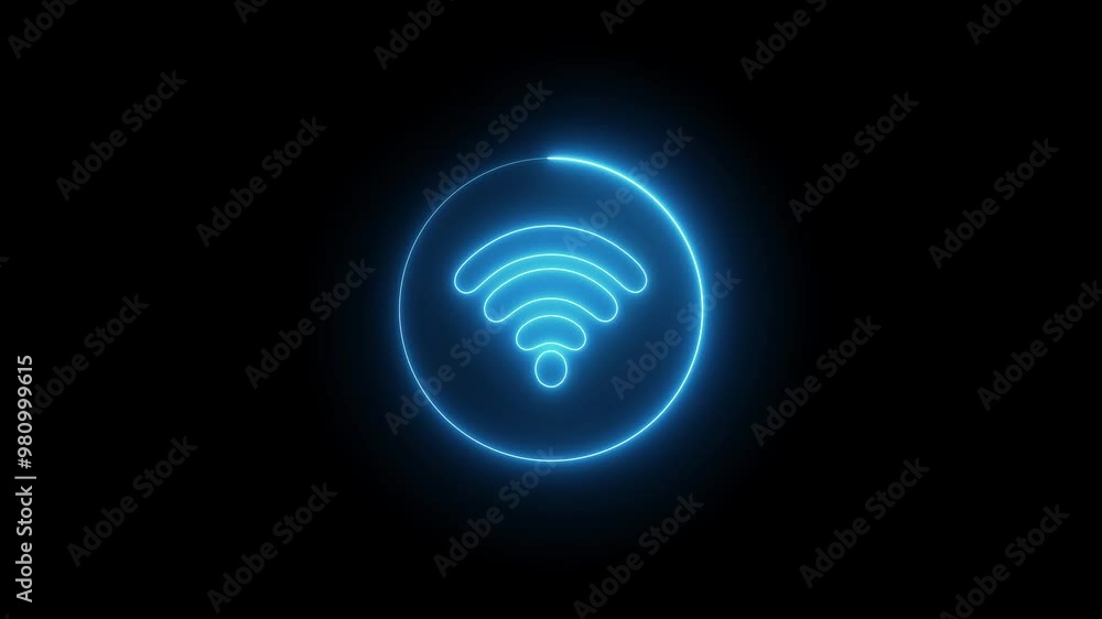 Neon Wi-Fi Sign Icon Animation on Black Background. Neon Wi-Fi Sign Icon Animation on Black Background.