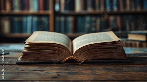 Open Book on Wooden Table