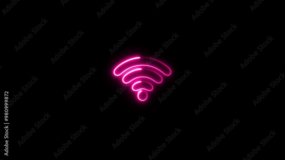 Neon Wi-Fi Sign Icon Animation on Black Background. Neon Wi-Fi Sign Icon Animation on Black Background.