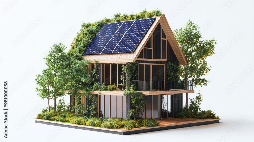 Sustainable Eco-Friendly Home with Solar Panels and Greenery Sustainable Eco-Friendly Home with Solar Panels and Greenery