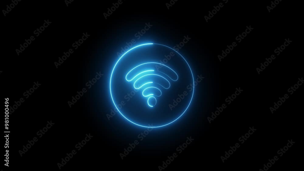 Neon Wi-Fi Sign Icon Animation on Black Background. Neon Wi-Fi Sign Icon Animation on Black Background.