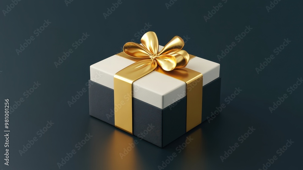 Fototapeta premium Square gift box with golden bow, classy presentation, 3D illustration
