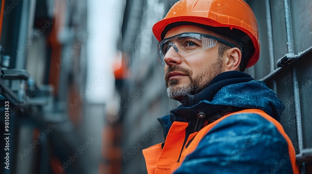 Engineer conducting thorough inspection of building walls, assessing construction standards and materials Engineer conducting thorough inspection of building walls, assessing construction standards and materials