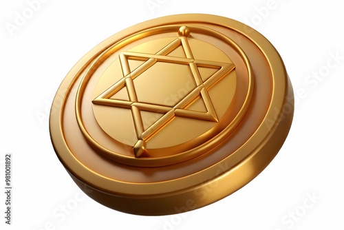 Captivating Flat Macro of Hanukkah Gelt with Reflective Gold Surface & Futuristic Engravings - Modern Visual Concept photo