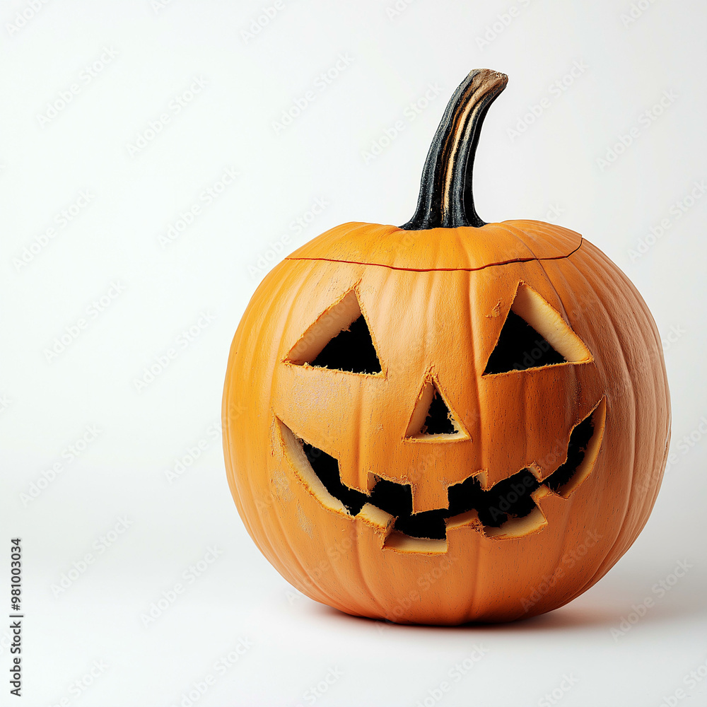Jack-o-lantern with carved eyes, nose, mouth, on white background, Halloween decoration concept Jack-o-lantern with carved eyes, nose, mouth, on white background, Halloween decoration concept
