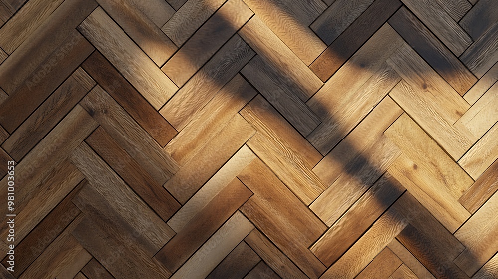 A close-up view of a herringbone wood floor pattern showcasing various shades of brown. A close-up view of a herringbone wood floor pattern showcasing various shades of brown.