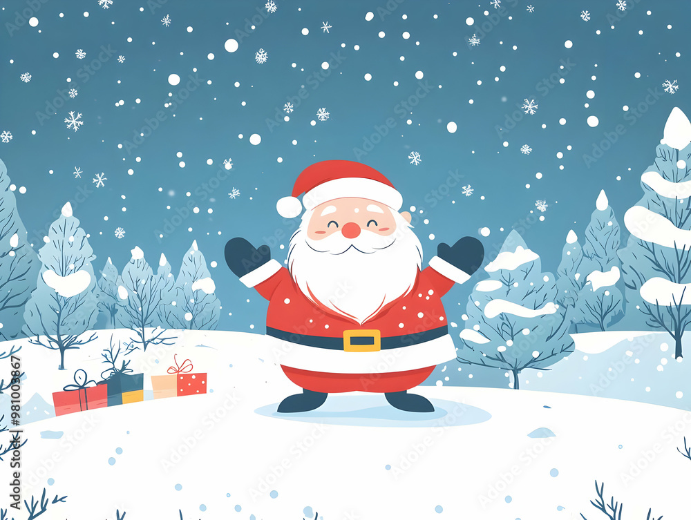 Seamless Minimalist Winter Scene with Flat Santa, Snowflakes, and Trees - Simple Cartoon Elements Perfect for Business Use and Ample Copy Space Seamless Minimalist Winter Scene with Flat Santa, Snowflakes, and Trees - Simple Cartoon Elements Perfect for Business Use and Ample Copy Space