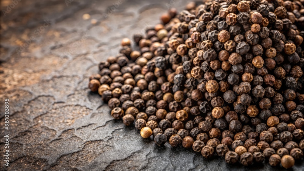 Heap of black peppercorns on a textured surface , spice, seasoning, culinary, kitchen, cooking, organic, aromatic, ingredients Heap of black peppercorns on a textured surface , spice, seasoning, culinary, kitchen, cooking, organic, aromatic, ingredients