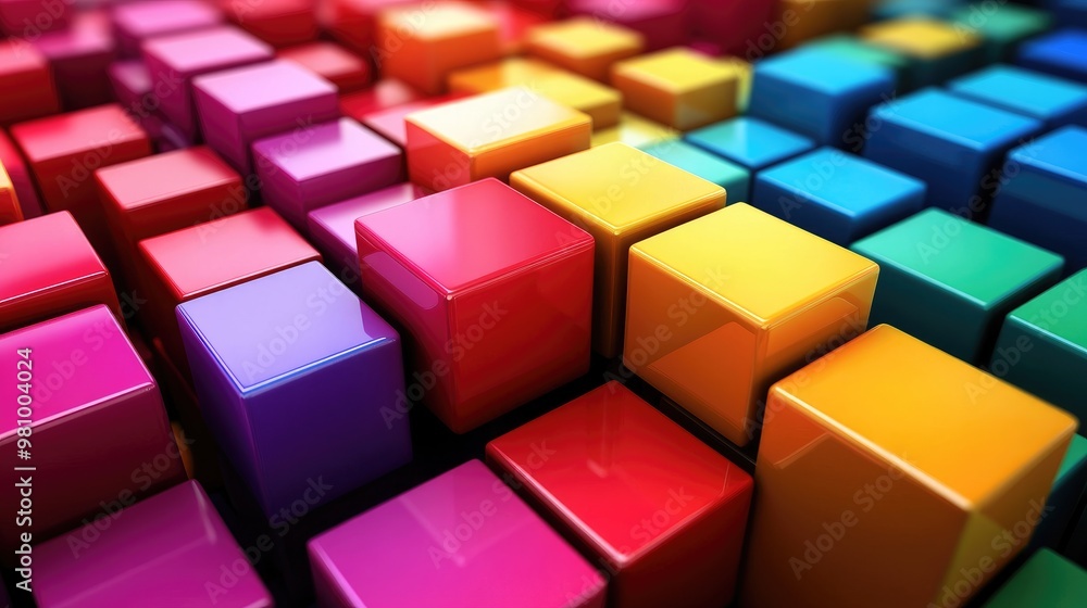 Bold 3D design of colorful cubes with sharp edges, creating an intricate geometric pattern that adds depth and perspective Bold 3D design of colorful cubes with sharp edges, creating an intricate geometric pattern that adds depth and perspective